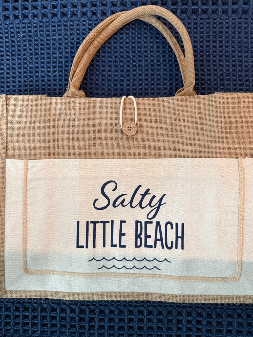NWOT Salty Little Beach Canvas Tote in Natural and Navy